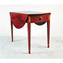 FINE HEPPLEWHITE MAHOGANY INLAID OVAL TOP DROP LEAF PEMBROKE TABLE