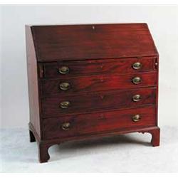 CHIPPENDALE MAHOGANY FOUR DRAWER SLANT LID DESK