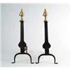 Image 1 : PAIR OF EARLY AMERICAN WROUGHT IRON AND BRASS KNIFE BLADE ANDIRONS