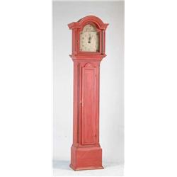 PINE NEW ENGLAND TALL CLOCK IN RED PAINT