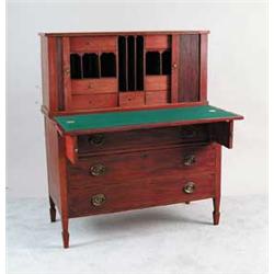 TWO PART MAHOGANY INLAID TAMBOUR SECRETARY