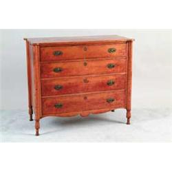 FOUR DRAWER TIGER MAPLE SHERATON CHEST