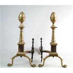 PAIR OF FEDERAL BRASS LEMON TOP ANDIRONS