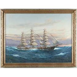 L. PAPALUCA (Italian 20th century) SHIP PORTRAIT OF THE EXPETER