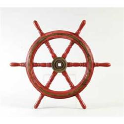 ANTIQUE PAINTED BRASS AND WOOD SHIP’S WHEEL