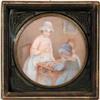 Image 1 : FINE PAINTING ON IVORY OF GIRLS PLAYING TABLETOP GAME IN BALEEN AND IVORY INLAID FRAME