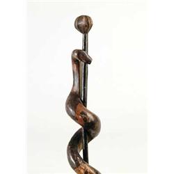 OUTSTANDING FOLK ART CARVED SNAKE CANE.  