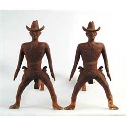 INTERESTING PAIR OF IRON OUTLAW ANDIRONS