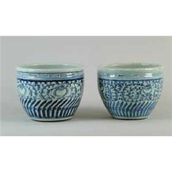 PAIR OF BLUE AND WHITE ORIENTAL JARDINIÈRES