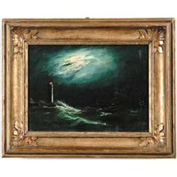 CLEMENT DREW (American, 1807-1889) MOONLIT COASTAL SCENE