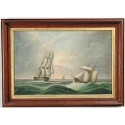 M.J. HUBBARD (19th Century American?) SEASCAPE WITH SHIPS