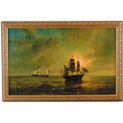 T.C.B. PITTNER (European, 19th Century) TWO SHIPS AT SUNRISE