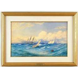 JOHN WILLIAM HILL (American, 1812-1879) SEASCAPE WITH BOATS