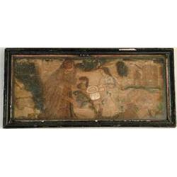 ENGLISH STUMP WORK AND NEEDLEWORK FRAMED PICTURE FRAGMENT