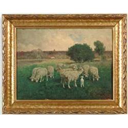 CHARLES T. PHELAN (American, 1840-?) SHEEP IN LANDSCAPE