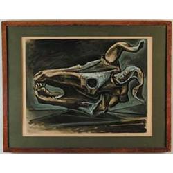 PABLO PICASSO (Spanish, 1881-1973) STEER SKULL ON A TABLE