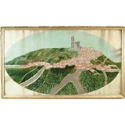 SIGNED (French, 19th Century) BIRDSEYE VIEW OF FRENCH VILLAGE