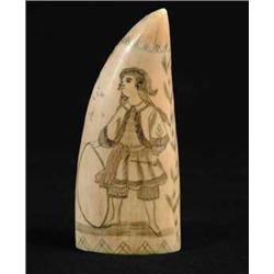 SCRIMSHAW DECORATED WHALE’S TOOTH