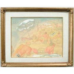 BORIS DMITRIEVICH GRIGORIEV (Russian, 1886-1939) BEACH SCENE