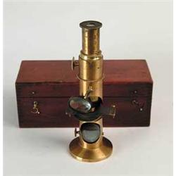 MAHOGANY CASED BRASS MICROSCOPE