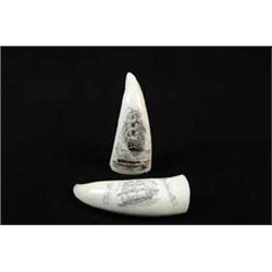 TWO ENGRAVED WHALE’S TEETH