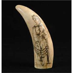 SCRIMSHAW DECORATED WHALE’S TOOTH