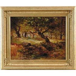 JOSEPH THORS (British, 1843-1898) FIGURE IN CLEARING OF WOODS