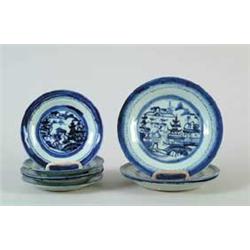 EIGHT CANTON BLUE AND WHITE PLATES