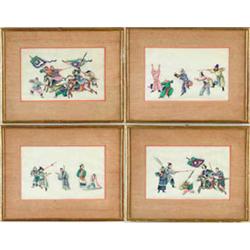 UNSIGNED (Chinese, 19th/20th Century) FOUR PAINTED WARRIOR SCENES ON SILK