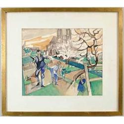 JACQUES CERIA DESPIERRE (French, 1912-) GARDENING INTERRUPTION
