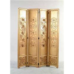 GOOD CARVED GILT ART NOUVEAU FOUR FOLD SCREEN