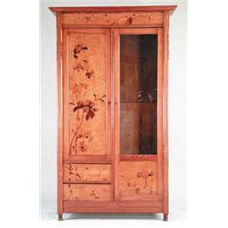 FINE ART NOUVEAU MARQUETRY PINE AND BIRDSEYE MAPLE WARDROBE BY EMILE GALLE