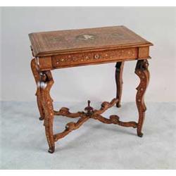 FABULOUS EUROPEAN ONE DRAWER CARVED AND INLAID SIDE TABLE