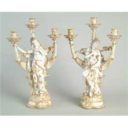 PAIR OF THREE BRANCH BISQUE CANDELABRA