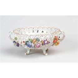 DRESDEN TWO HANDLED RETICULATED FOOTED BOWL