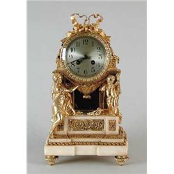 LOUIS XVI STYLE BRONZE AND MARBLE MANTLE CLOCK