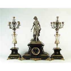 FABULOUS THREE PART BRONZE AND ORMOLU CLOCK SET