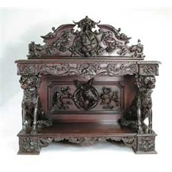 RARE AND IMPORTANT ALEXANDER ROUX WALNUT VICTORIAN SERVER WITH LIFE SIZE DOG CARVINGS