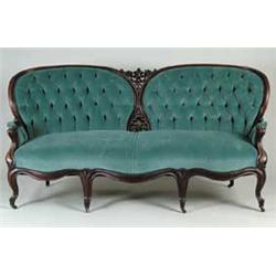 FINE WALNUT CARVED DOUBLE BACK VICTORIAN SOFA