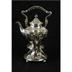 STERLING TEA KETTLE ON STAND WITH BURNER BY MANCHESTER SILVER CO