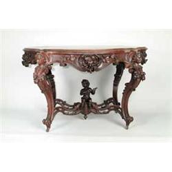 OUTSTANDING CARVED WALNUT VICTORIAN CENTER TABLE