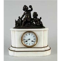 MARBLE AND BRONZE LOUIS XVI STYLE MANTLE CLOCK