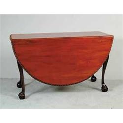 CHIPPENDALE STYLE MAHOGANY CARVED LARGE OVAL TOP DROP LEAF DINING TABLE