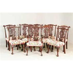 OUTSTANDING SET OF TEN ANTIQUE MAHOGANY CHIPPENDALE STYLE DINING CHAIRS
