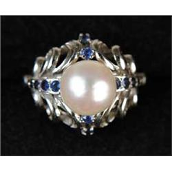 14K GOLD PEARL AND SAPPHIRE RING
