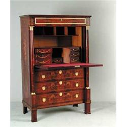 OUTSTANDING MARQUETRY INLAID MAHOGANY SECRETAIRE A ABATTANT