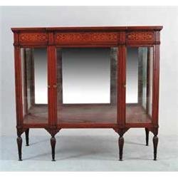 FINE GLASS TOP MIRRORED BACK INLAID MAHOGANY VITRINE/CABINET