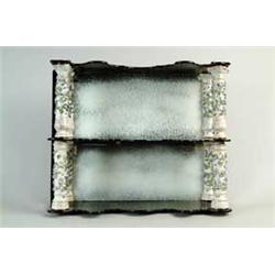 FINE MIRROR BACK SHAPED WALL SHELF WITH DRESDEN PORCELAIN COLUMNS
