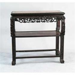 ORNATELY CARVED ORIENTAL ROSEWOOD MARBLE TOP TABLE