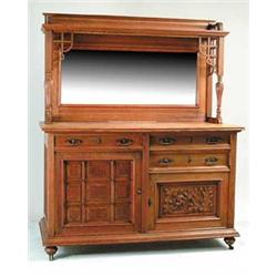 FINE TWO PIECE OAK MIRRORED BACK SIDEBOARD